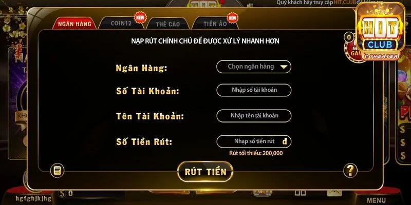 Cách rút tiền qua tài khoản ngân hàng tại Hitclub 